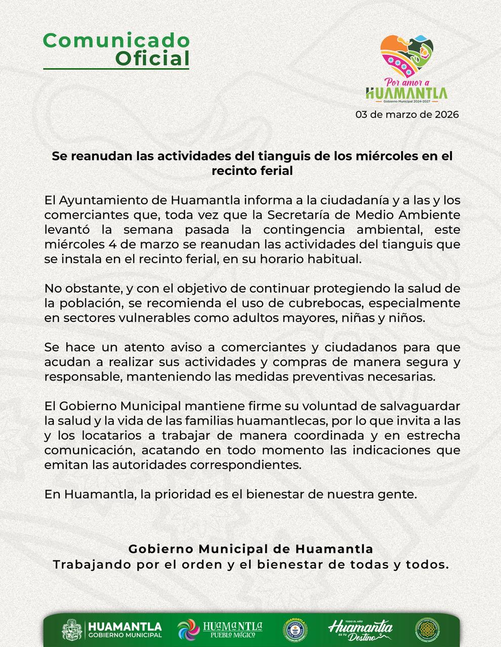 Se reanudan las actividades del tianguis de los miércoles en el recinto ferial